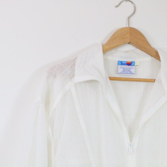 *Vintage Sunviel Mesh White Zip Up Sweater - Picture 4 of 8